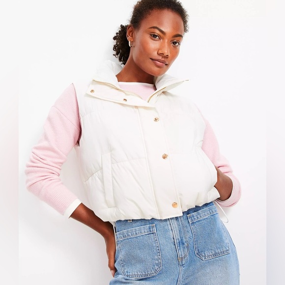 NWT! Loft Cropped Puffer Vest, SZ Small, Whisper White - Picture 1 of 8
